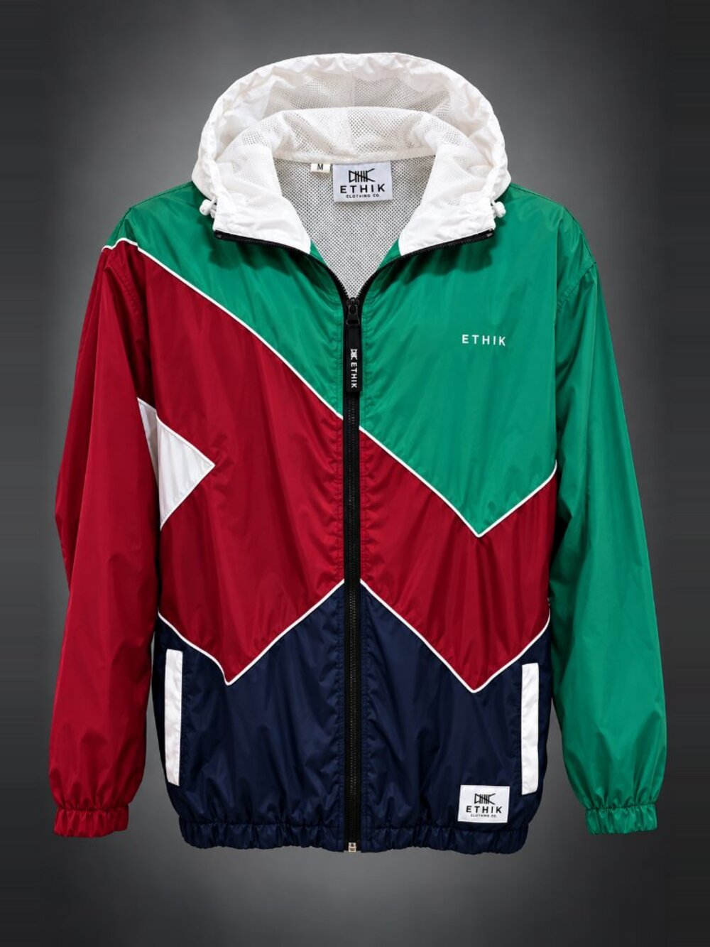 ETHIK Colorblock Hooded Zip Front Jacket M